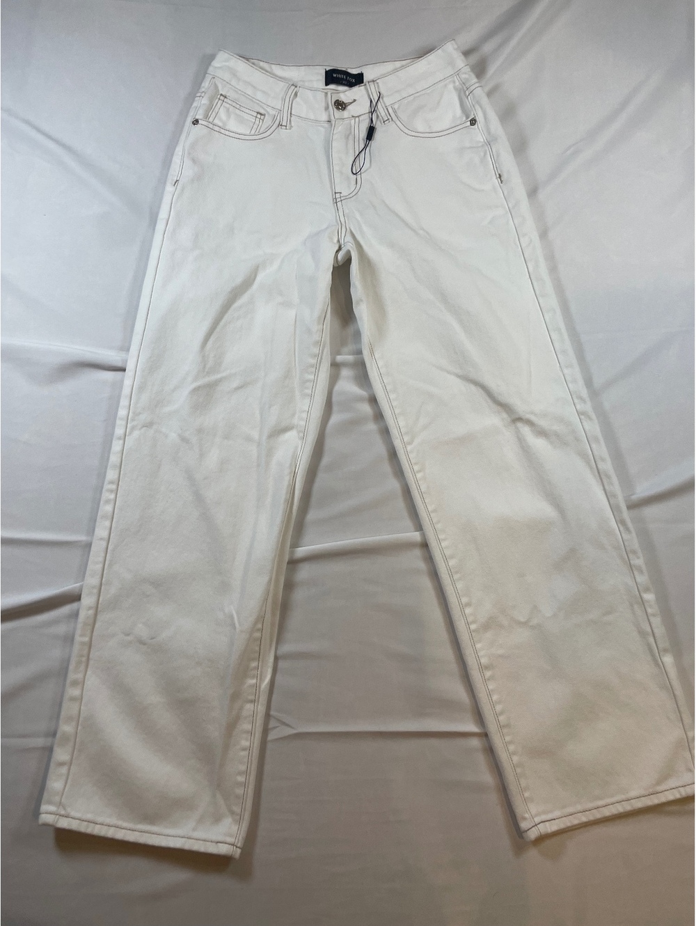 White Fox Boutique Womens Off White Wide Leg Denim Jeans XS Cargo Stitch